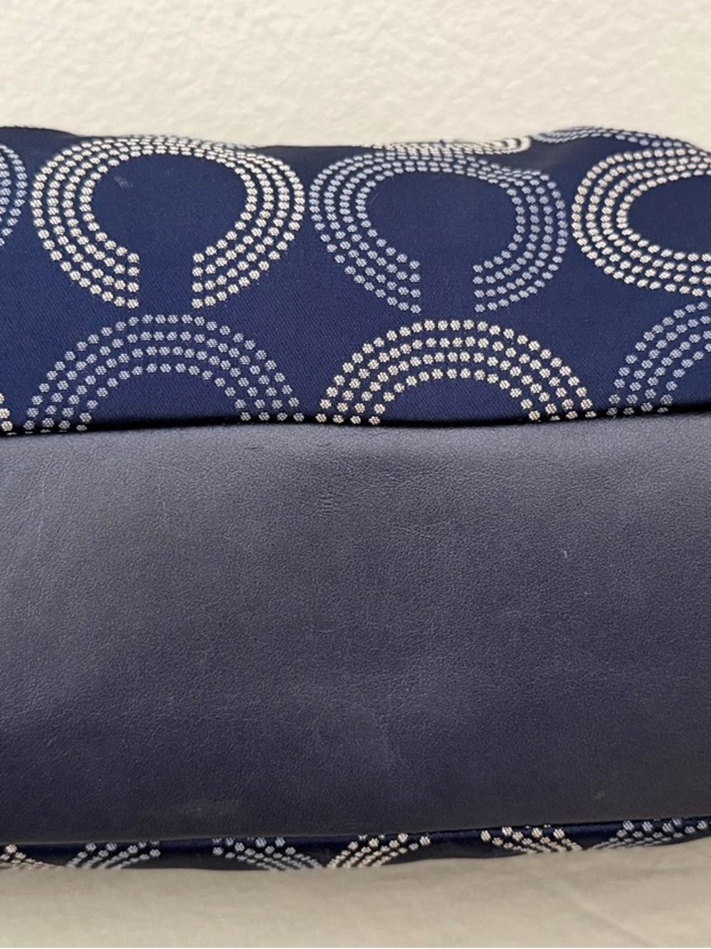 Coach Navy Quilted Signature Circle Tote with Silver Hardware - Picture 3 of 9